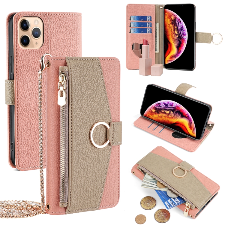

For iPhone 11 Pro Max Crossbody Litchi Texture Leather Phone Case(Pink)