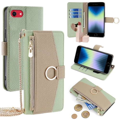 

For iPhone SE 2020 / 8 / 7 Crossbody Litchi Texture Leather Phone Case(Green)