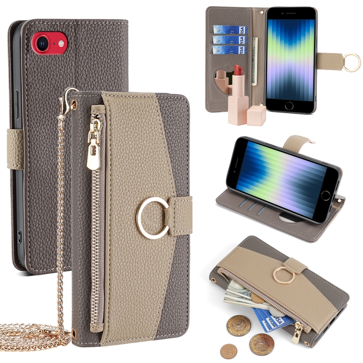 

For iPhone SE 2020 / 8 / 7 Crossbody Litchi Texture Leather Phone Case(Grey)