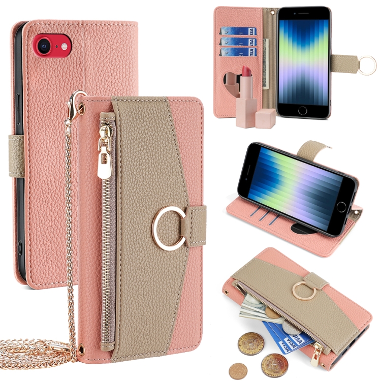 

For iPhone SE 2020 / 8 / 7 Crossbody Litchi Texture Leather Phone Case(Pink)