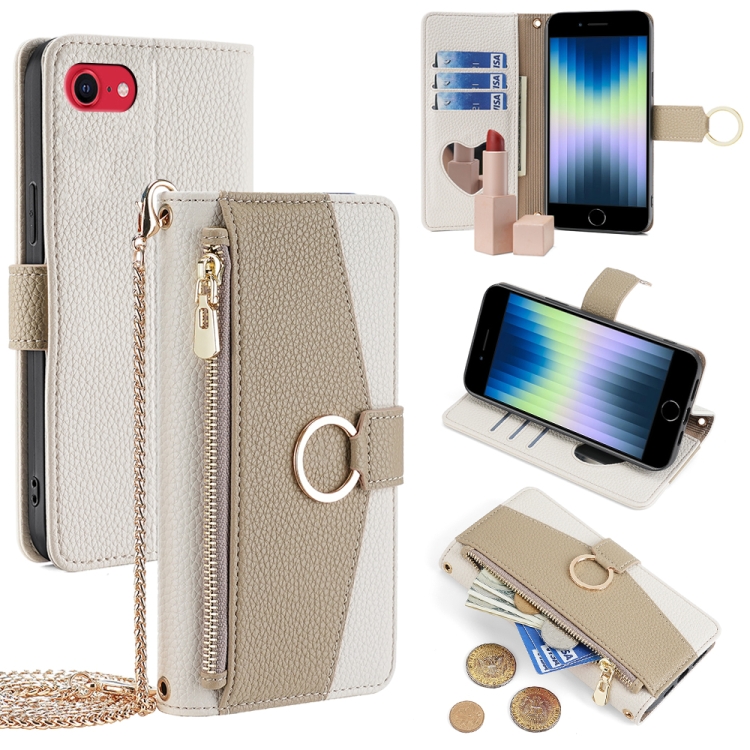 

For iPhone SE 2020 / 8 / 7 Crossbody Litchi Texture Leather Phone Case(White)