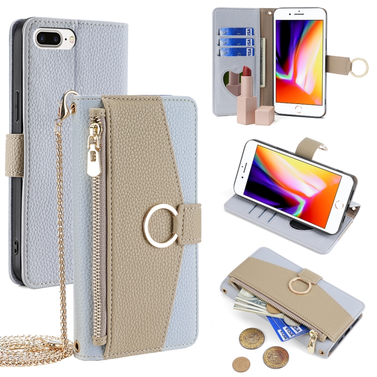 

For iPhone 8 Plus / 7 Plus Crossbody Litchi Texture Leather Phone Case(Blue)