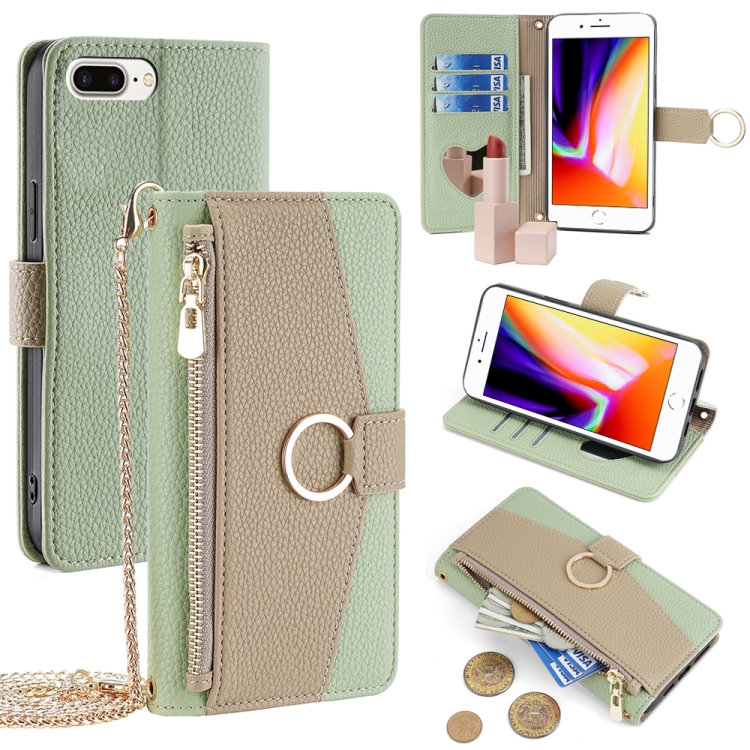 

For iPhone 8 Plus / 7 Plus Crossbody Litchi Texture Leather Phone Case(Green)