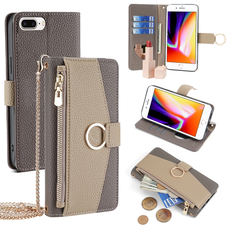 

For iPhone 8 Plus / 7 Plus Crossbody Litchi Texture Leather Phone Case(Grey)