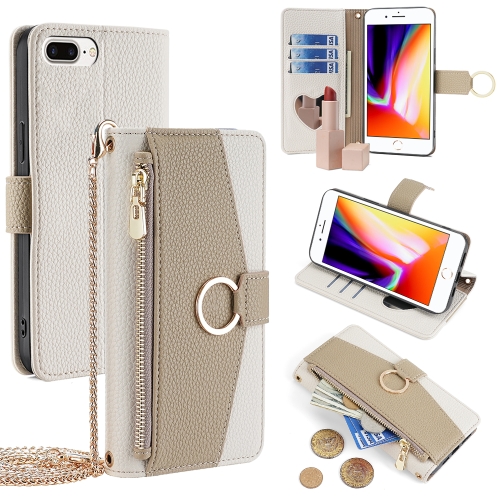 

For iPhone 8 Plus / 7 Plus Crossbody Litchi Texture Leather Phone Case(White)