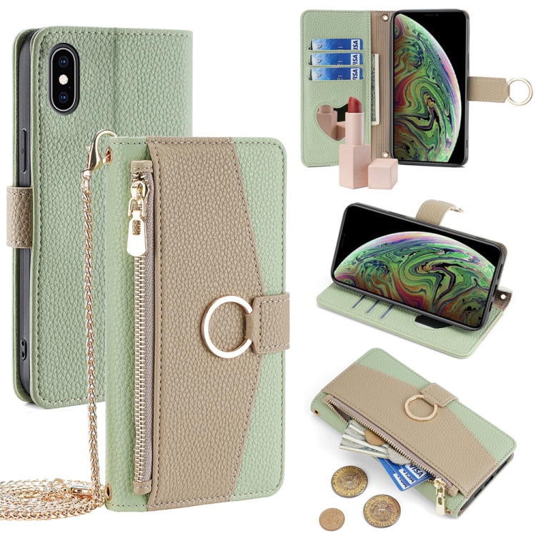 

For iPhone XS Max Crossbody Litchi Texture Leather Phone Case(Green)
