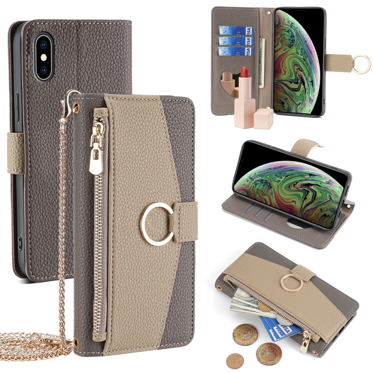 

For iPhone XS Max Crossbody Litchi Texture Leather Phone Case(Grey)