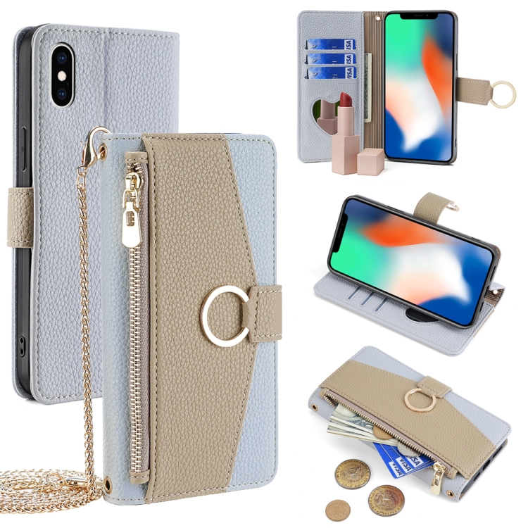 

For iPhone X / XS Crossbody Litchi Texture Leather Phone Case(Blue)