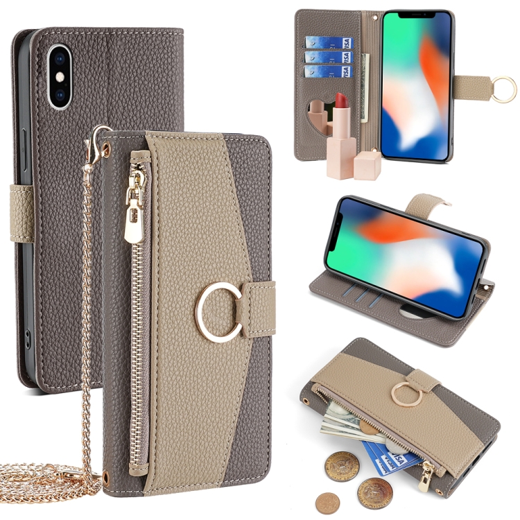 

For iPhone X / XS Crossbody Litchi Texture Leather Phone Case(Grey)