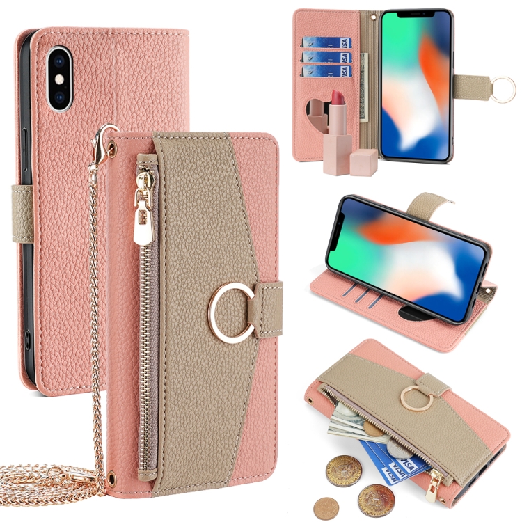 

For iPhone X / XS Crossbody Litchi Texture Leather Phone Case(Pink)