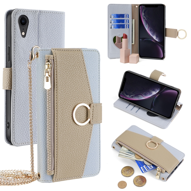 

For iPhone XR Crossbody Litchi Texture Leather Phone Case(Blue)