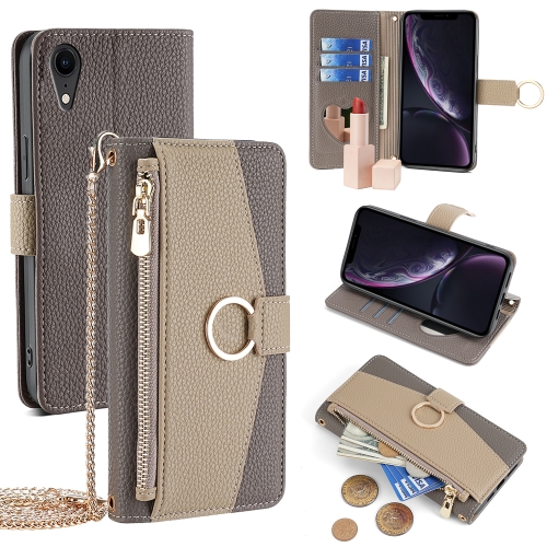 

For iPhone XR Crossbody Litchi Texture Leather Phone Case(Grey)