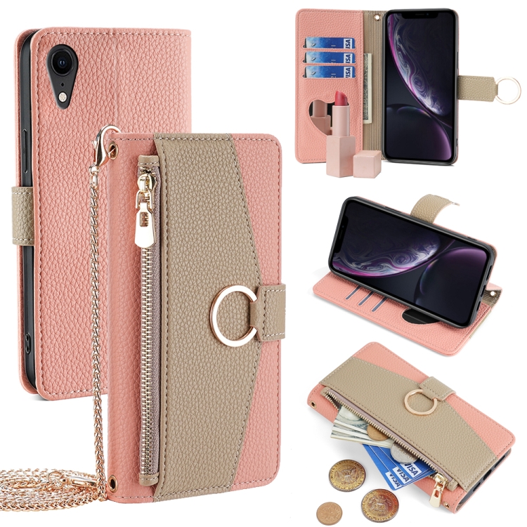 

For iPhone XR Crossbody Litchi Texture Leather Phone Case(Pink)