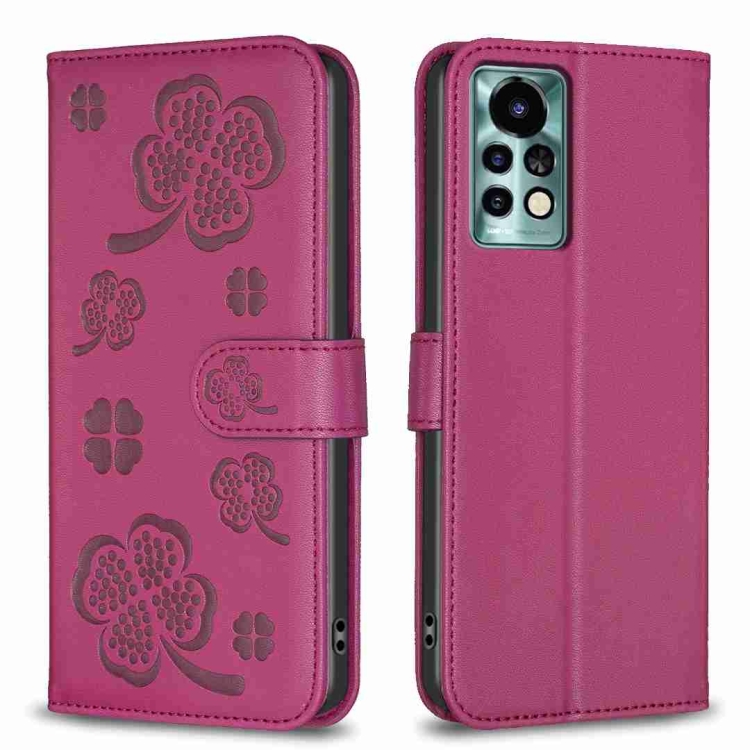 

For Xiaomi Redmi Note 11 Pro Global Four-leaf Embossed Leather Phone Case(Rose Red)