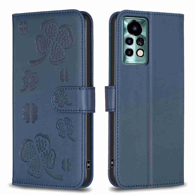 

For Xiaomi Redmi Note 11 Pro Global Four-leaf Embossed Leather Phone Case(Blue)