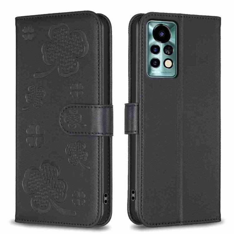 

For Xiaomi Redmi Note 11 Pro Global Four-leaf Embossed Leather Phone Case(Black)
