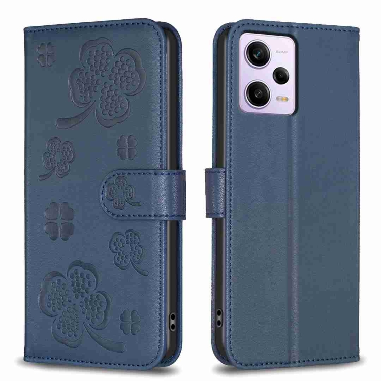 

For Xiaomi Redmi Note 12 Pro 5G Global Four-leaf Embossed Leather Phone Case(Blue)