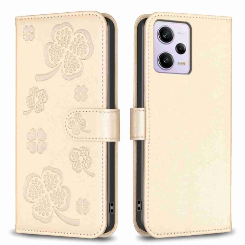 

For Xiaomi Redmi Note 12 Pro 5G Global Four-leaf Embossed Leather Phone Case(Gold)
