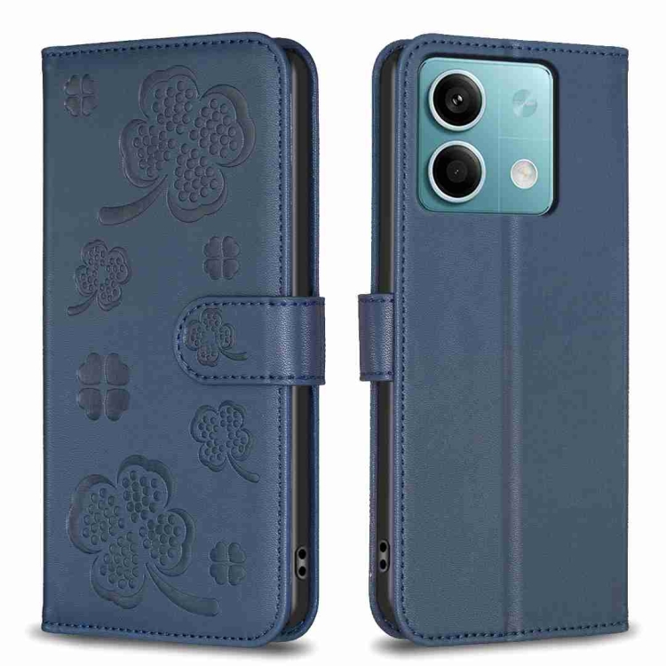 

For Xiaomi Redmi Note 13 Four-leaf Embossed Leather Phone Case(Blue)