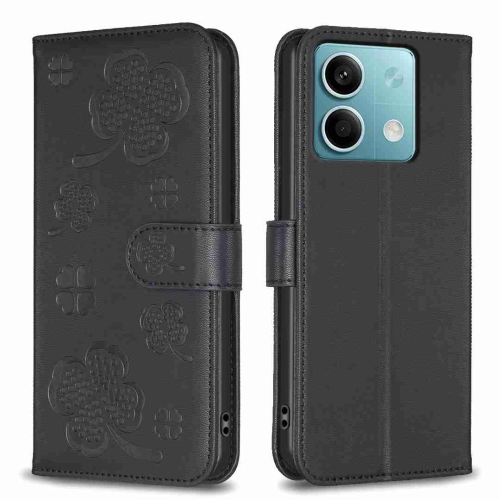 

For Xiaomi Redmi Note 13 Four-leaf Embossed Leather Phone Case(Black)