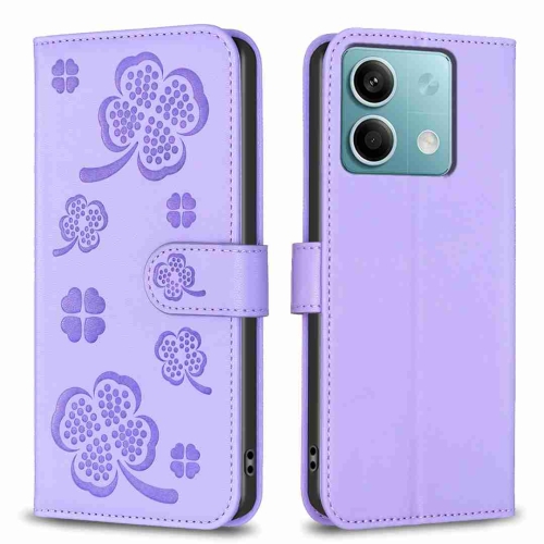 

For Xiaomi Redmi Note 13 Four-leaf Embossed Leather Phone Case(Purple)