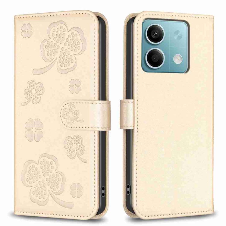 

For Xiaomi Redmi Note 13 Four-leaf Embossed Leather Phone Case(Gold)