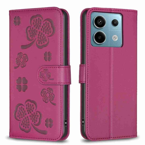 

For Xiaomi Redmi Note 13 Pro 5G Four-leaf Embossed Leather Phone Case(Rose Red)