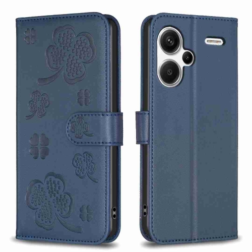 

For Xiaomi Redmi Note 13 Pro+ 5G Four-leaf Embossed Leather Phone Case(Blue)