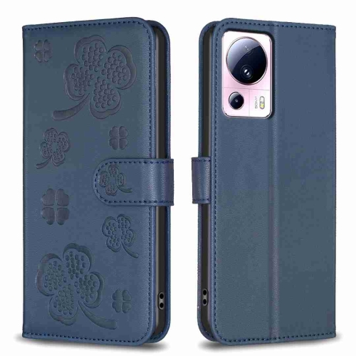 

For Xiaomi 13 Lite 5G Four-leaf Embossed Leather Phone Case(Blue)