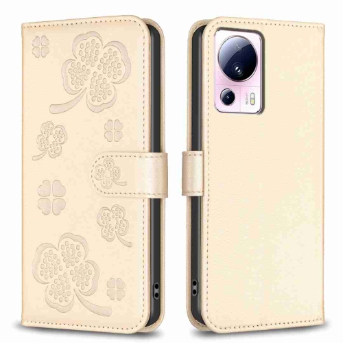 

For Xiaomi 13 Lite 5G Four-leaf Embossed Leather Phone Case(Gold)