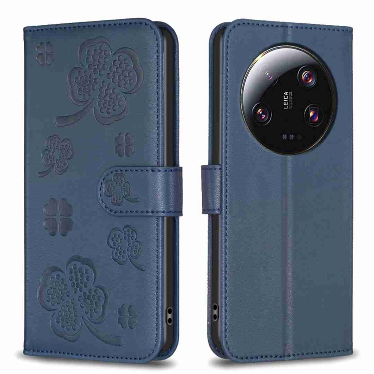 

For Xiaomi 13 Ultra Four-leaf Embossed Leather Phone Case(Blue)
