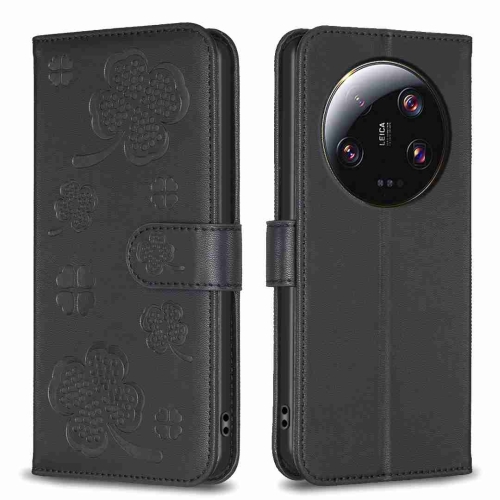 

For Xiaomi 13 Ultra Four-leaf Embossed Leather Phone Case(Black)