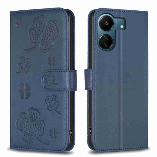 

For Xiaomi Redmi 13C Four-leaf Embossed Leather Phone Case(Blue)