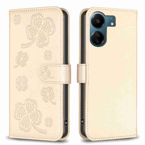 

For Xiaomi Redmi 13C Four-leaf Embossed Leather Phone Case(Gold)