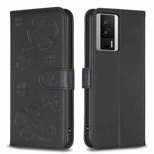 

For Xiaomi Redmi K60 / K60 Pro Four-leaf Embossed Leather Phone Case(Black)