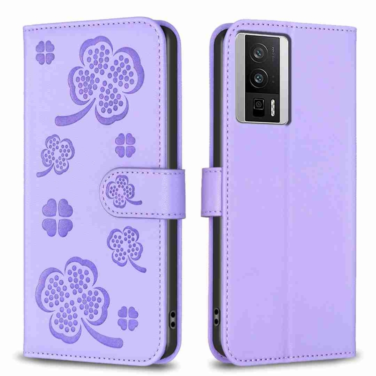 

For Xiaomi Redmi K60 / K60 Pro Four-leaf Embossed Leather Phone Case(Purple)