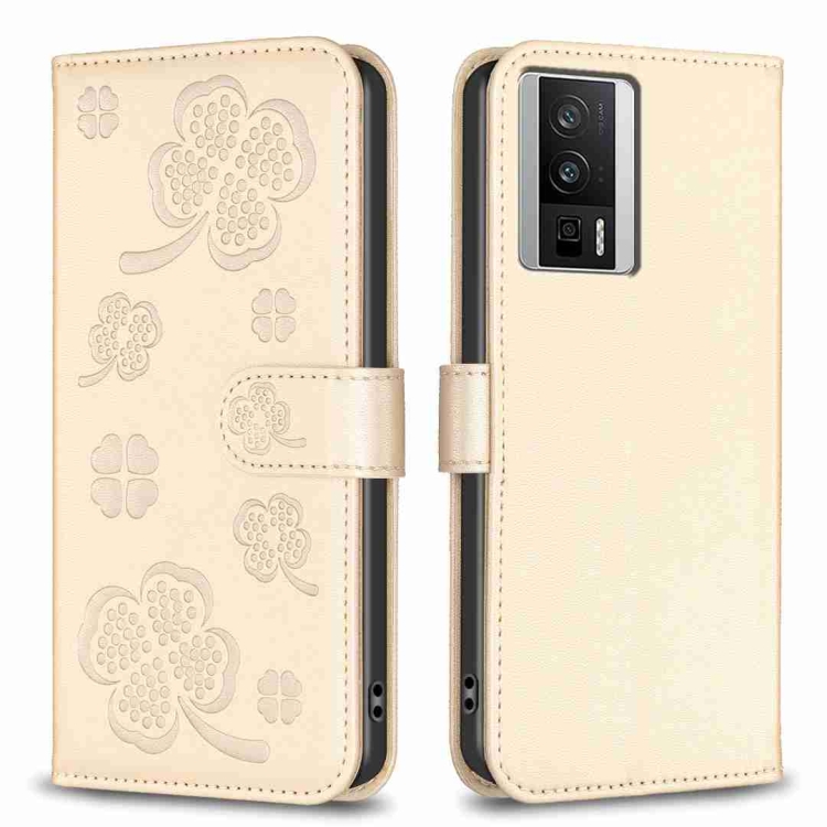 

For Xiaomi Redmi K60 / K60 Pro Four-leaf Embossed Leather Phone Case(Gold)