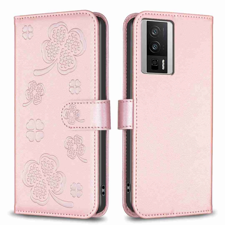 

For Xiaomi Redmi K60 / K60 Pro Four-leaf Embossed Leather Phone Case(Pink)