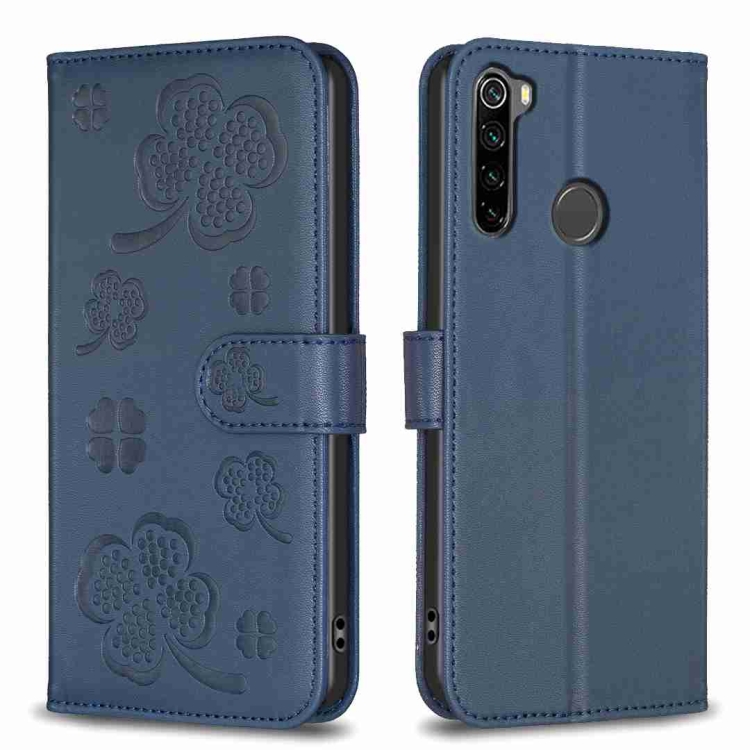 

For Xiaomi Redmi Note 8 Four-leaf Embossed Leather Phone Case(Blue)