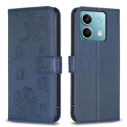 

For Xiaomi Redmi Note 13 4G Global Four-leaf Embossed Leather Phone Case(Blue)