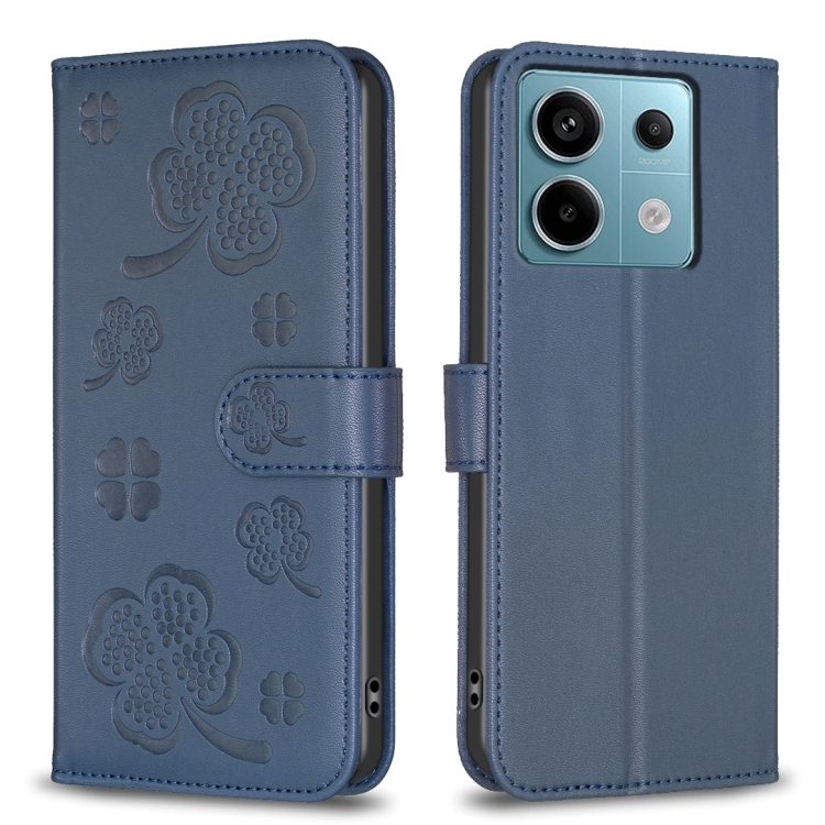 

For Xiaomi Redmi Note 13 Pro 4G Global Four-leaf Embossed Leather Phone Case(Blue)