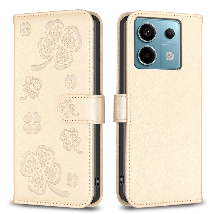 

For Xiaomi Redmi Note 13 Pro 4G Global Four-leaf Embossed Leather Phone Case(Gold)