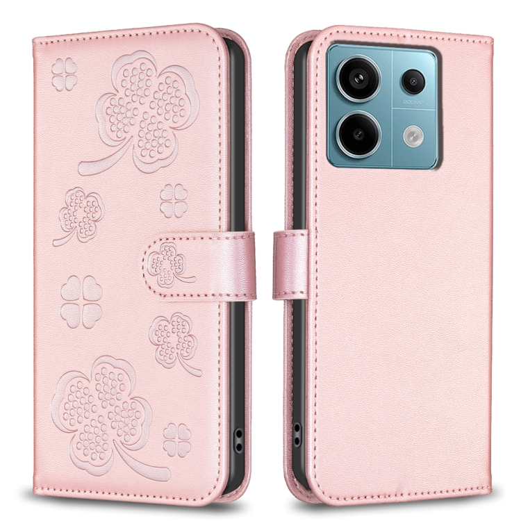 

For Xiaomi Redmi Note 13 Pro 4G Global Four-leaf Embossed Leather Phone Case(Pink)