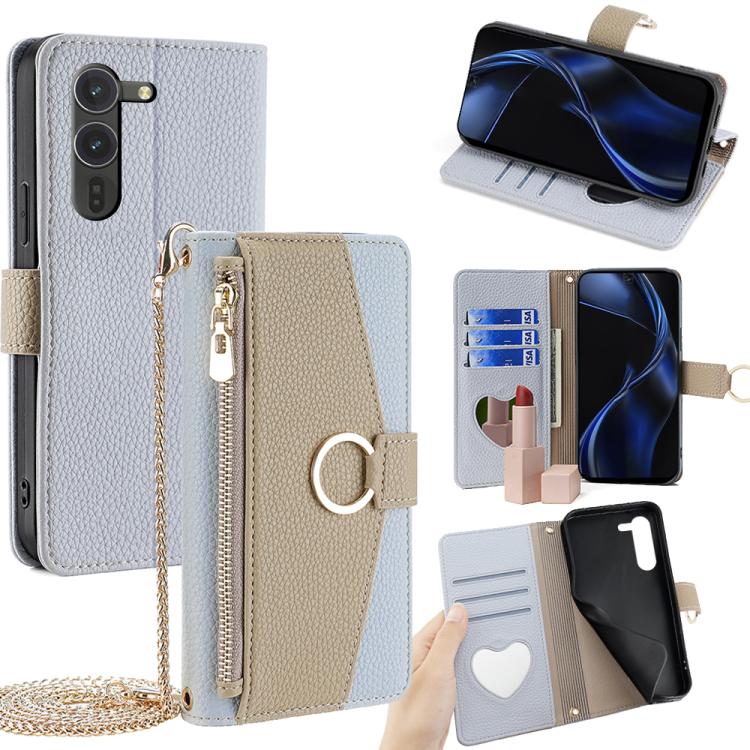 

For Fujitsu Arrows Alpha F-51F Crossbody Litchi Texture Leather Phone Case(Blue)