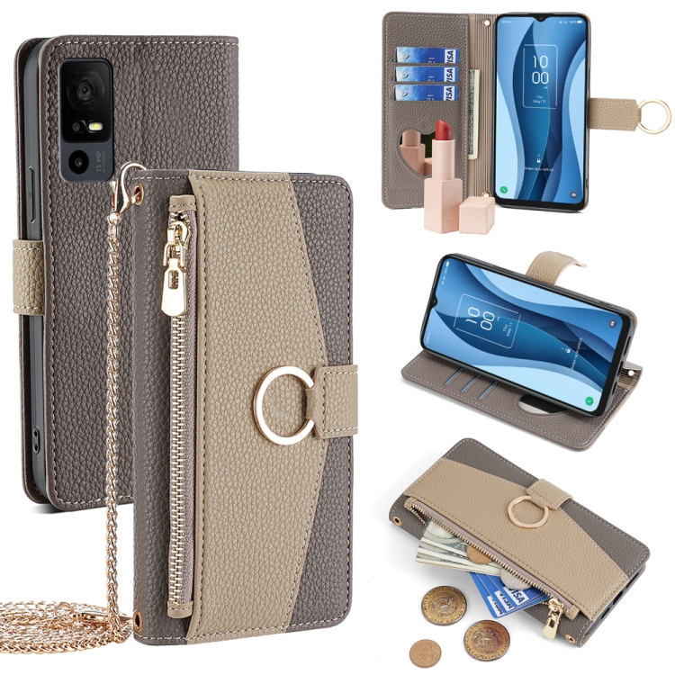 For TCL 40 XE 5G / 40 X 5G T601D Crossbody Litchi Texture Leather Phone Case (Grey)
