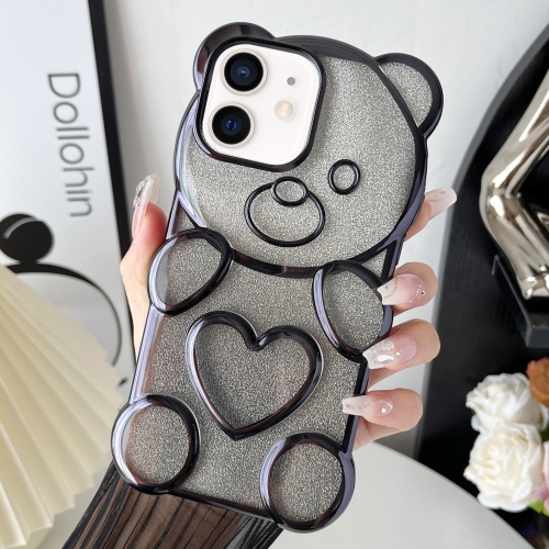

For iPhone 11 Bear Shape Electroplated TPU Phone Case with Gradient Glitter Paper(Black)