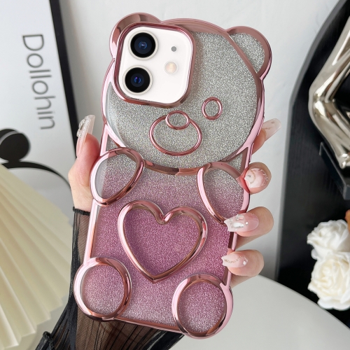 

For iPhone 11 Bear Shape Electroplated TPU Phone Case with Gradient Glitter Paper(Pink)