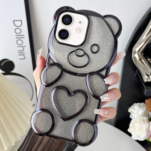 

For iPhone 12 Bear Shape Electroplated TPU Phone Case with Gradient Glitter Paper(Black)