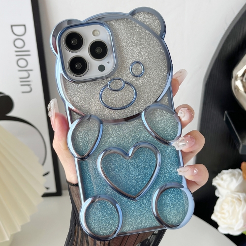 

For iPhone 12 Pro Bear Shape Electroplated TPU Phone Case with Gradient Glitter Paper(Blue)