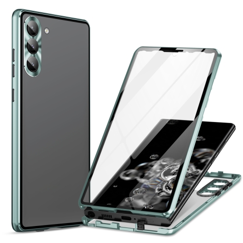 For Samsung Galaxy S24 5G HD Full Cover Magnetic Metal Tempered Glass Phone Case(Green) metal business card holder lightweight hand push card case card packaging box automatic ultra thin solid color box organizer